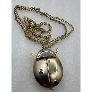 Sarah Coventry Ladybug Beetle Pendant Watch Clock On Necklace Chain 30” Working